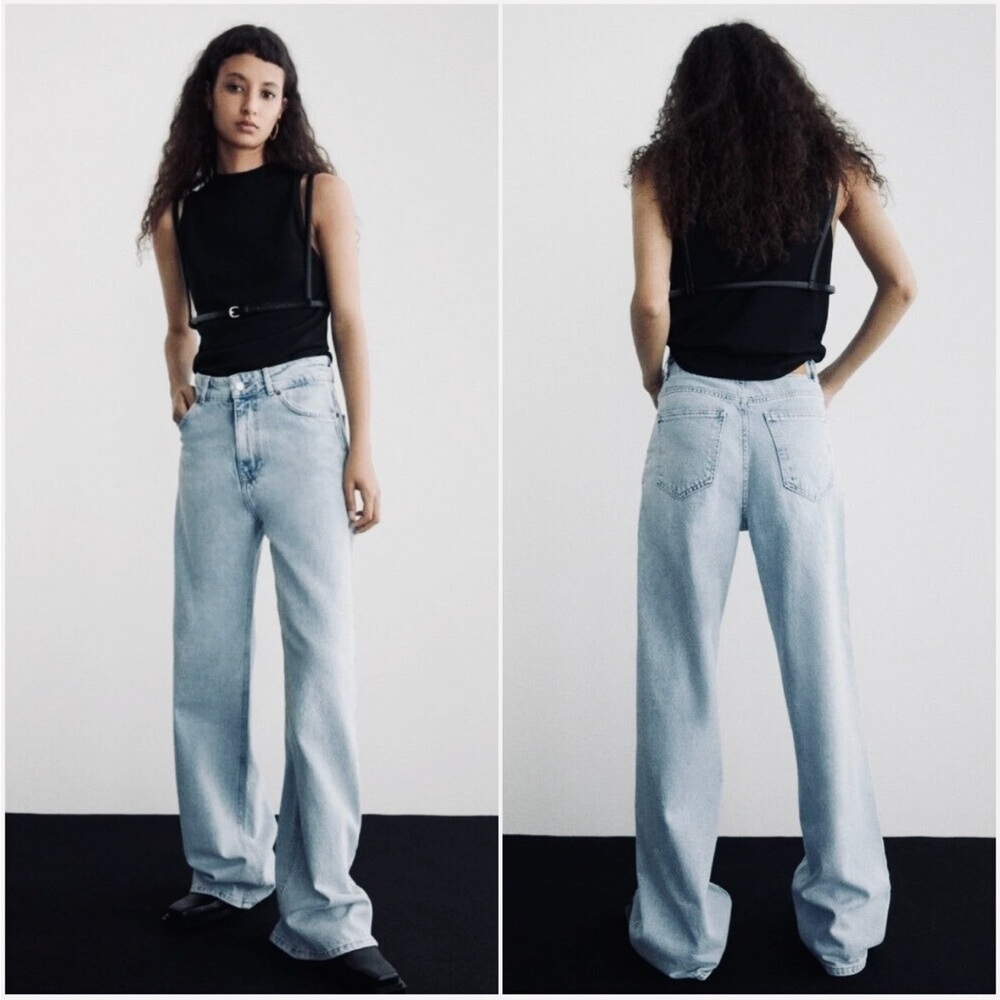NWT Zara Relaxed Fit Wide Leg High Rise Jeans in Light Wash. Size 4